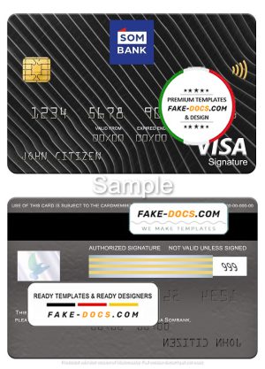 Somalia Sombank visa signature card, fully editable template in PSD format