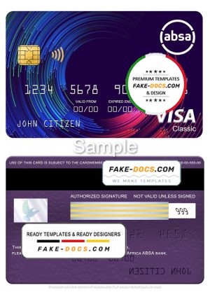 South Africa ABSA bank visa classic card, fully editable template in PSD format