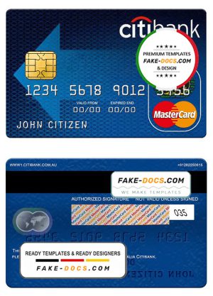 Australia Citibank mastercard template in PSD format, fully editable