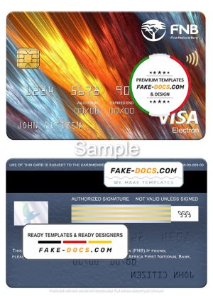 South Africa First National Bank visa electron card, fully editable template in PSD format South Africa First National Bank visa electron card, fully editable template in PSD format