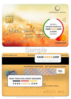 South Africa Imperial Bank mastercard, fully editable template in PSD format South Africa Imperial Bank mastercard, fully editable template in PSD format