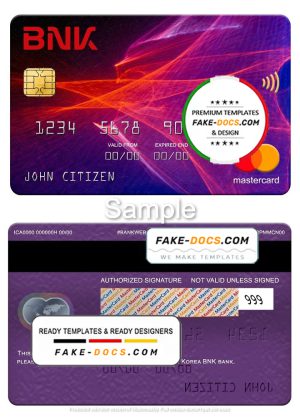 South Korea BNK bank mastercard, fully editable template in PSD format South Korea BNK bank mastercard, fully editable template in PSD format