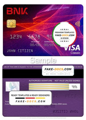 South Korea BNK bank visa classic card, fully editable template in PSD format South Korea BNK bank visa classic card, fully editable template in PSD format