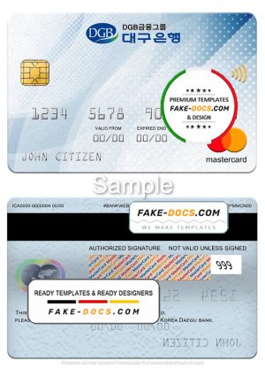 South Korea Daegu bank mastercard, fully editable template in PSD format South Korea Daegu bank mastercard, fully editable template in PSD format