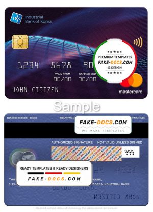 South Korea Industrial bank mastercard, fully editable template in PSD format