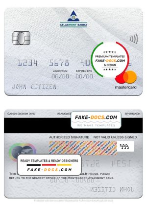 Montenegro Atlasmont bank mastercard, fully editable template in PSD format Montenegro Atlasmont bank mastercard, fully editable template in PSD format