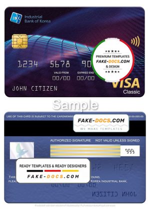 South Korea Industrial bank visa classic card, fully editable template in PSD format
