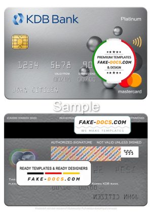 South Korea KDB bank mastercard platinum, fully editable template in PSD format