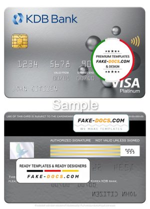 South Korea KDB bank visa platinum card, fully editable template in PSD format