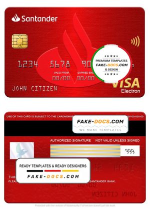 Spain Santander bank visa electron card, fully editable template in PSD format Spain Santander bank visa electron card, fully editable template in PSD format