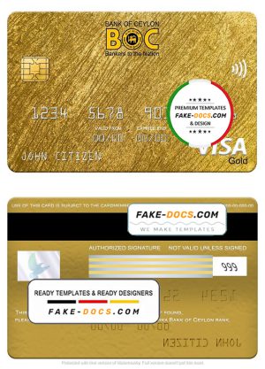 Sri Lanka Bank of Ceylon bank visa gold card, fully editable template in PSD format