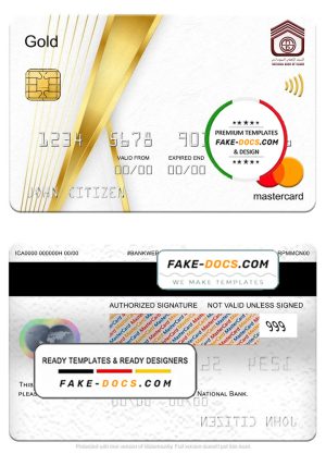 Sudan National Bank mastercard gold, fully editable template in PSD format