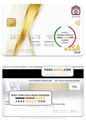Sudan National Bank visa gold card, fully editable template in PSD format