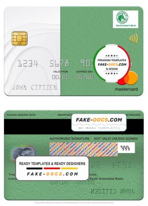 Sudan Saudi Sudanese Bank mastercard, fully editable template in PSD format Sudan Saudi Sudanese Bank mastercard, fully editable template in PSD format