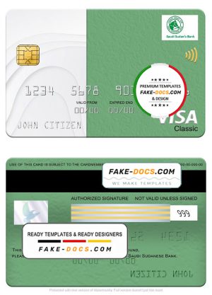 Sudan Saudi Sudanese Bank visa classic card, fully editable template in PSD format Sudan Saudi Sudanese Bank visa classic card, fully editable template in PSD format