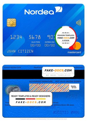 Sweden Nordea Bank AB bank mastercard, fully editable template in PSD format Sweden Nordea Bank AB bank mastercard, fully editable template in PSD format