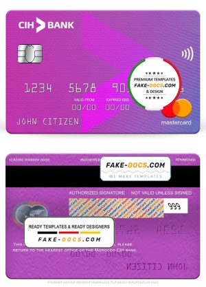 Morocco CIH bank mastercard, fully editable template in PSD format Morocco CIH bank mastercard, fully editable template in PSD format