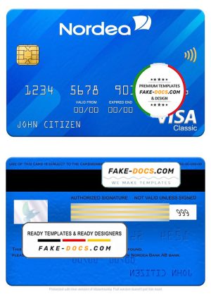 Sweden Nordea Bank AB bank visa classic card, fully editable template in PSD format Sweden Nordea Bank AB bank visa classic card, fully editable template in PSD format