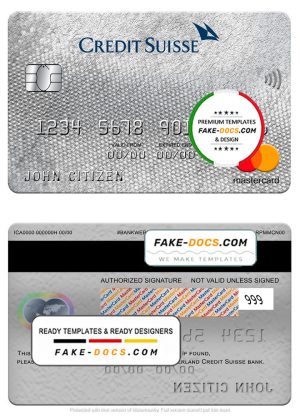 Switzerland Credit Suisse bank mastercard, fully editable template in PSD format