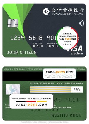 Taiwan Cooperative Bank visa electron card, fully editable template in PSD format Taiwan Cooperative Bank visa electron card, fully editable template in PSD format