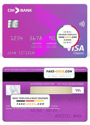 Morocco CIH bank visa classic card, fully editable template in PSD format Morocco CIH bank visa classic card, fully editable template in PSD format