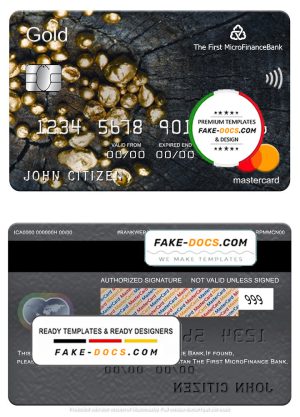 Tajikistan The First MicroFinance (FMFB) bank mastercard gold, fully editable template in PSD format Tajikistan The First MicroFinance (FMFB) bank mastercard gold, fully editable template in PSD format