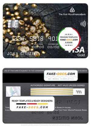 Tajikistan The First MicroFinance (FMFB) bank visa gold card, fully editable template in PSD format Tajikistan The First MicroFinance (FMFB) bank visa gold card, fully editable template in PSD format