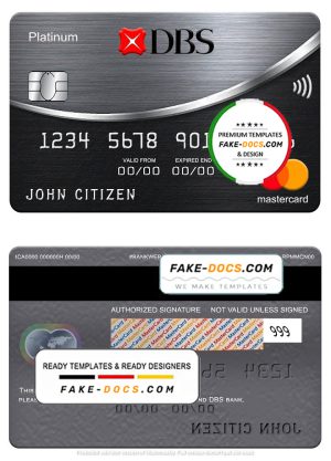 Thailand DBS bank mastercard platinum, fully editable template in PSD format