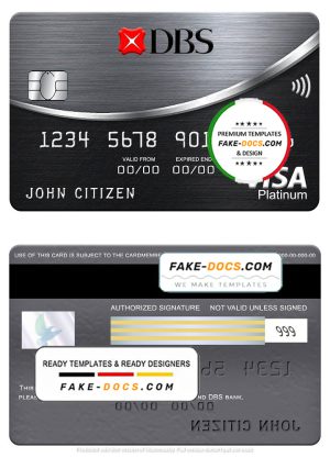 Thailand DBS bank visa platinum card, fully editable template in PSD format