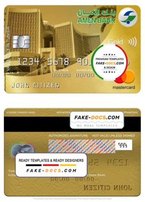 Tunisia Amen Bank mastercard gold, fully editable template in PSD format Tunisia Amen Bank mastercard gold, fully editable template in PSD format