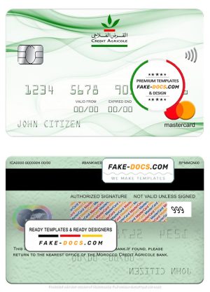 Morocco Credit Agricole bank mastercard, fully editable template in PSD format Morocco Credit Agricole bank mastercard, fully editable template in PSD format