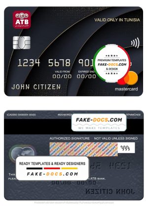 Tunisia ATB bank mastercard, fully editable template in PSD format Tunisia ATB bank mastercard, fully editable template in PSD format