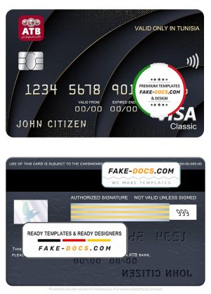 Tunisia ATB bank visa classic card, fully editable template in PSD format Tunisia ATB bank visa classic card, fully editable template in PSD format