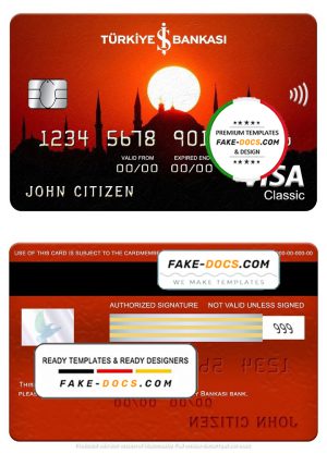Turkey Bankasi bank visa classic card, fully editable template in PSD format Turkey Bankasi bank visa classic card, fully editable template in PSD format