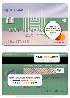 Turkmenistan Halkbank mastercard, fully editable template in PSD format