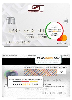 Turkmenistan Turkmenbashi Bank mastercard, fully editable template in PSD format