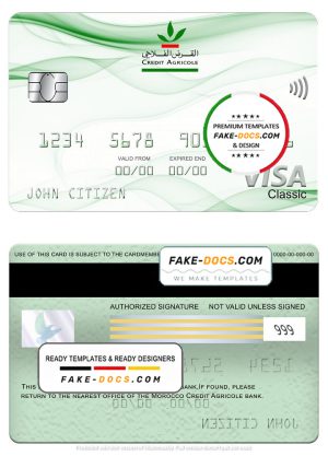 Morocco Credit Agricole bank visa classic card, fully editable template in PSD format Morocco Credit Agricole bank visa classic card, fully editable template in PSD format