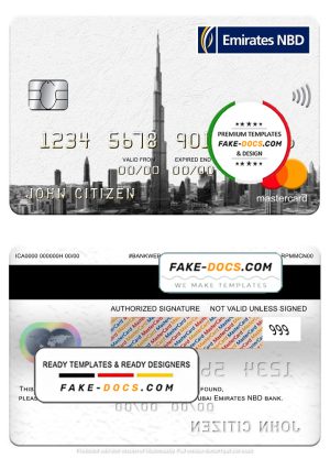 UAE Dubai Emirates NBD bank mastercard, fully editable template in PSD format