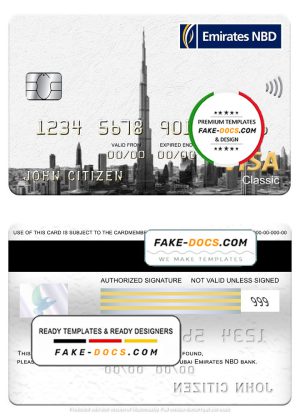 UAE Dubai Emirates NBD bank visa classic card, fully editable template in PSD format UAE Dubai Emirates NBD bank visa classic card, fully editable template in PSD format