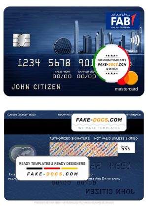 UAE First Abu Dhabi Bank mastercard, fully editable template in PSD format UAE First Abu Dhabi Bank mastercard, fully editable template in PSD format