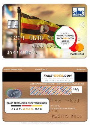 Uganda ABC Bank mastercard, fully editable template in PSD format Uganda ABC Bank mastercard, fully editable template in PSD format