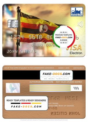 Uganda ABC Bank visa electron card, fully editable template in PSD format Uganda ABC Bank visa electron card, fully editable template in PSD format