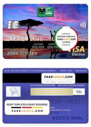 Uganda Bank of Africa visa electron card, fully editable template in PSD format Uganda Bank of Africa visa electron card, fully editable template in PSD format