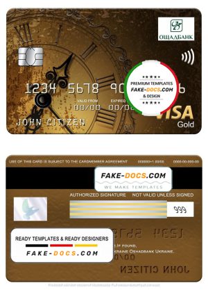 Ukraine Oshadbank visa gold card, fully editable template in PSD format