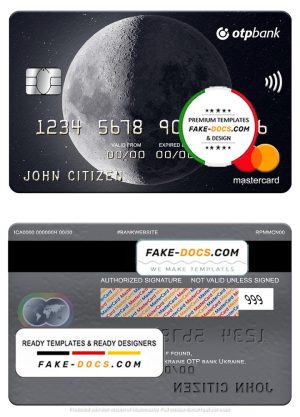Ukraine OTP bank mastercard, fully editable template in PSD format