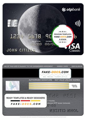 Ukraine OTP bank visa classic card, fully editable template in PSD format