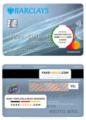 United Kingdom Barclays bank mastercard, fully editable template in PSD format