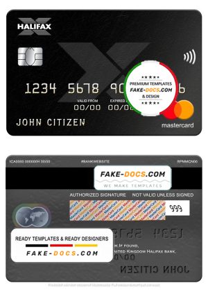 United Kingdom Halifax bank mastercard, fully editable template in PSD format