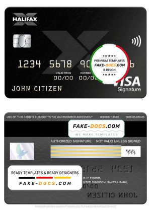 United Kingdom Halifax bank visa signature card, fully editable template in PSD format