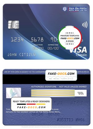 Nepal bank Nepal visa classic card, fully editable template in PSD format Nepal bank Nepal visa classic card, fully editable template in PSD format